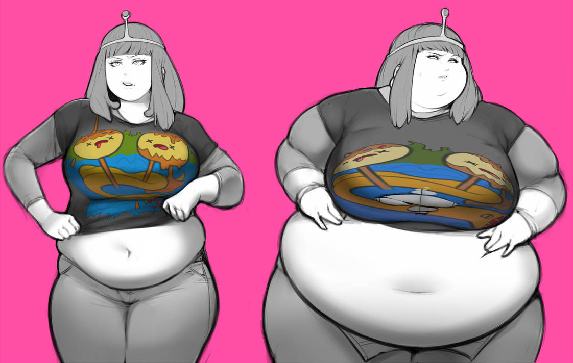 1girl 1girls adventure_time belly_exposed belly_fat belly_focus belly_overhang big_belly big_breasts casual exposed_belly exposed_fat_belly fat fat_belly fat_female fat_fetish fat_thighs fat_woman female_focus female_only hand_on_belly navel obese obese_female overweight overweight_female pewbutt princess_bubblegum simple_background tight_clothing weight_gain