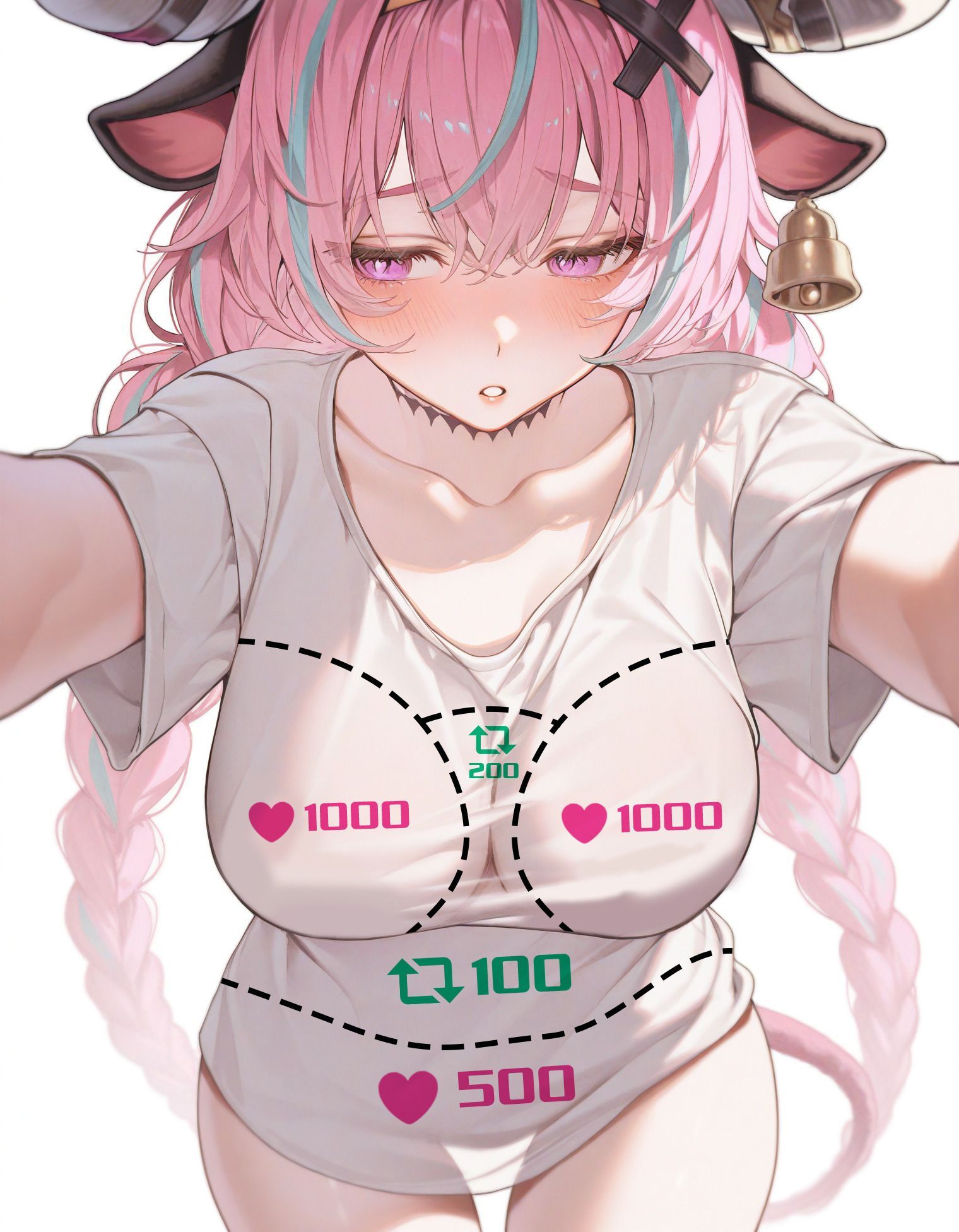 cow girl, female, female only, genshin impact, horns, shy expression, thick, thick thighs, varesa (genshin impact)