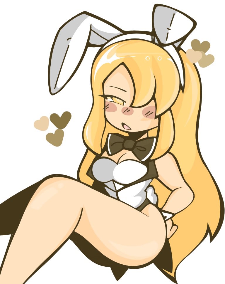 blonde_female blonde_hair blush blush bowtie bunny_ears bunnysuit female female_only geoexe gwain_(gwain_saga) gwain_saga heart hearts_around_head long_hair seabunny_pi yellow_eyes