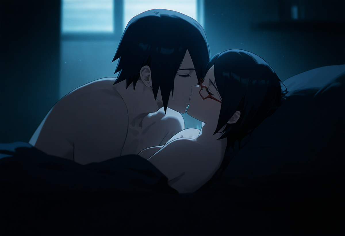 2d (artwork), 2d artwork, age difference, ai generated, artist name, artist request, black eyes, black hair, black-haired female, black-haired male, boruto: naruto next generations, comic style, father, father and daughter, female, height difference, incest, male, naruto, naruto (series), naruto shippuden, sarada uchiha, sasuke uchiha, sex, short hair, short-haired female
