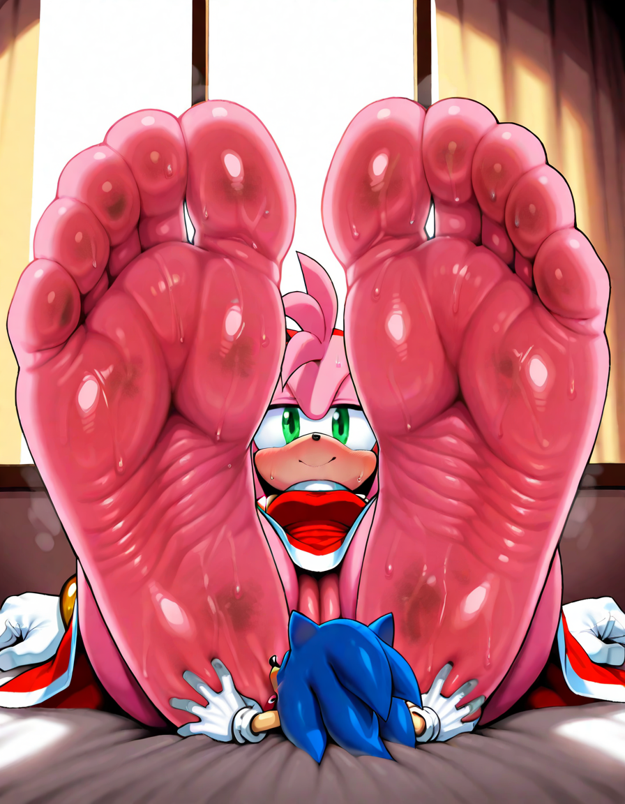 5_toes ai_generated amy_rose dirty_feet extreme_size_difference foot_fetish foot_focus foot_lick furry micro soles sonic_(series) sonic_the_hedgehog sonic_the_hedgehog_(series) sweaty_feet underfoot wrinkled_feet