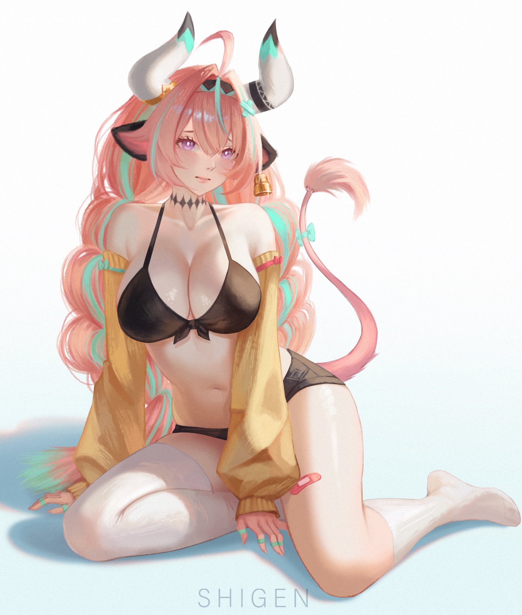 cow girl, female, female only, genshin impact, horns, thick, thick thighs, varesa (genshin impact)