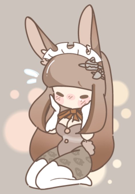 blush blush brown_hair bunny_ears bunnysuit cute female female_only geoexe gwain_saga hands_on_cheeks lanney_(gwain_saga) long_hair maid seabunny_pi tagme