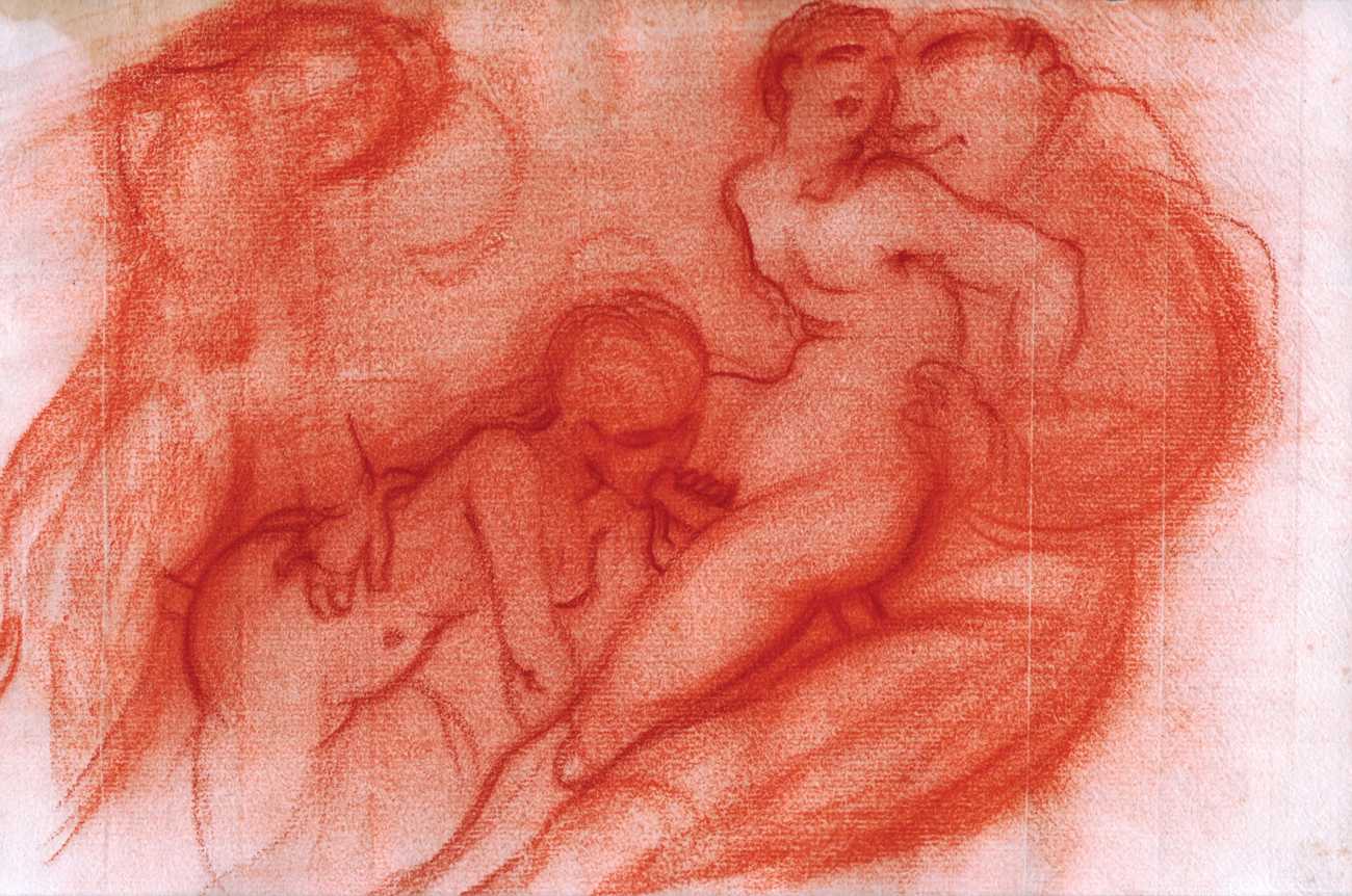 1910s ambiguous_gender ambiguous_penetration aroldo_bonzagni blowjob ffmm_foursome foursome from_behind monk monochrome side_view sketch traditional_media_(artwork) vintage