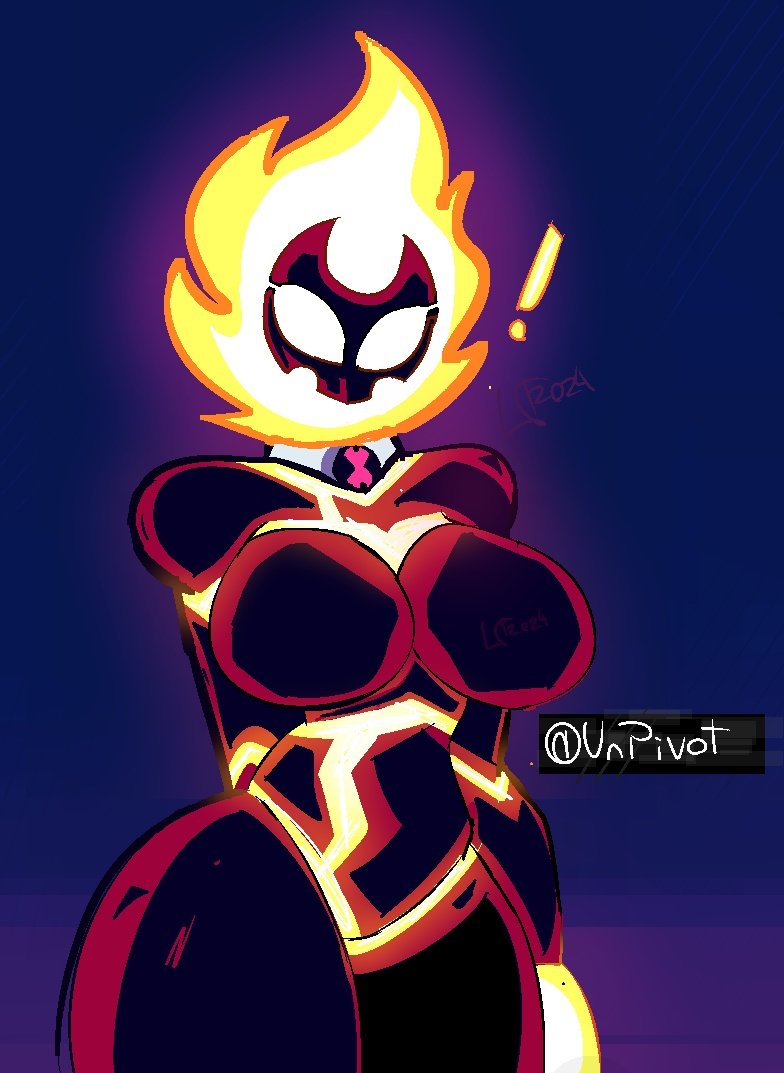 ! 1girls alien alien_girl ben_10 big_breasts breasts chaquetrix eyelashes female fire fire_elemental heatblast large_breasts looking_at_viewer monster_girl purple_background pyronite solo standing thick_thighs unpivot wide_hips