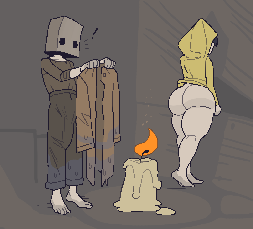 1boy1girl artist_request ass bare_ass barefoot big_ass big_butt bottomless bulge butt little_nightmares little_nightmares_2 mask mono_(little_nightmares_2) pale-skinned_female pale_skin penis_bulge raincoat shortstack six_(little_nightmares) sumghoul tagme tomboy wet_clothes yellow_raincoat