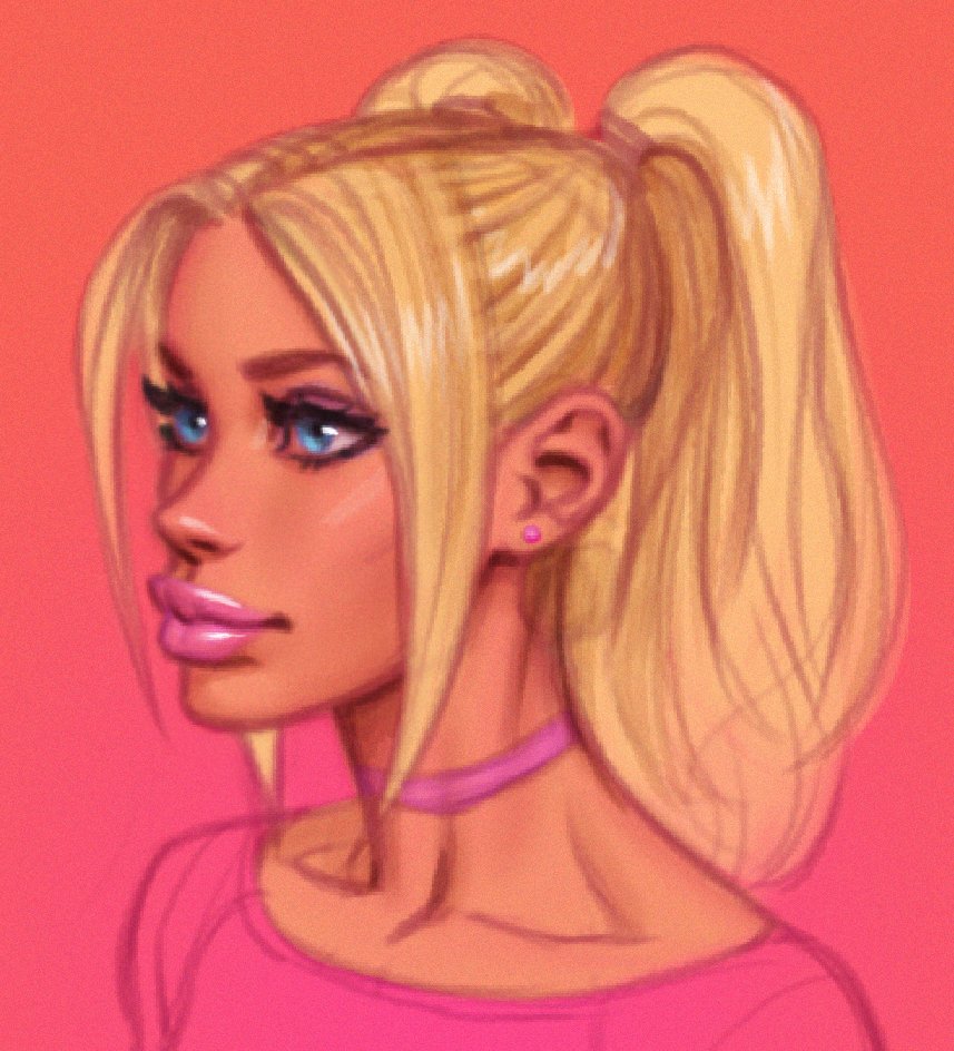 1girls 2d 2d_(artwork) bimbo bimbo_lips blonde_female blonde_hair blue_eyes choker clothed coxville_stories daughter ear_piercing female female_focus female_only kitty_summers lips lipstick looking_to_the_side makeup no_sex pierced_ears pink_lipstick pink_shirt portrait shirt theofficialpit twintails