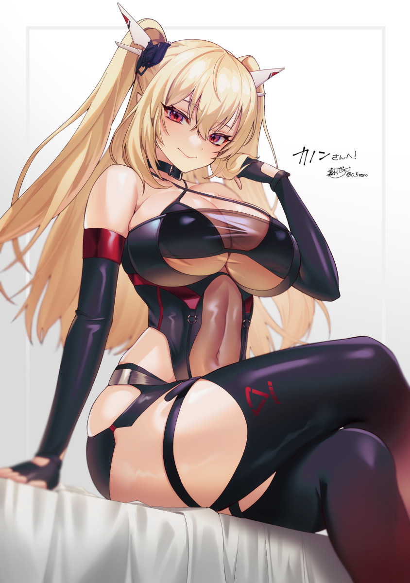 0_5zero 1girls 2020s 2024 2d 2d_(artwork) big_breasts big_thighs black_choker blonde_hair blush breasts choker cleavage elbow_gloves feline female female_focus female_only fingerless_gloves fully_clothed hair_ornament hi_res highres hips huge_breasts large_breasts large_thighs latex latex_clothing latex_elbow_gloves latex_legwear latex_suit latex_thighhighs light-skinned_female light_skin long_hair looking_at_viewer numako_(pizza_kanon) original original_character pointy_ears race_queen revealing_clothes see-through see-through_clothing skindentation smile smiling solo solo_female solo_focus stockings thick thick_thighs tight_clothing twintails white_background wide_hips