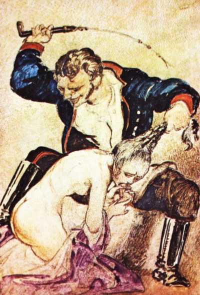 aroldo_bonzagni blowjob clothed_male_nude_female dress_down hair_pulling military_uniform sideboob spanking traditional_media_(artwork) vintage whip whipping