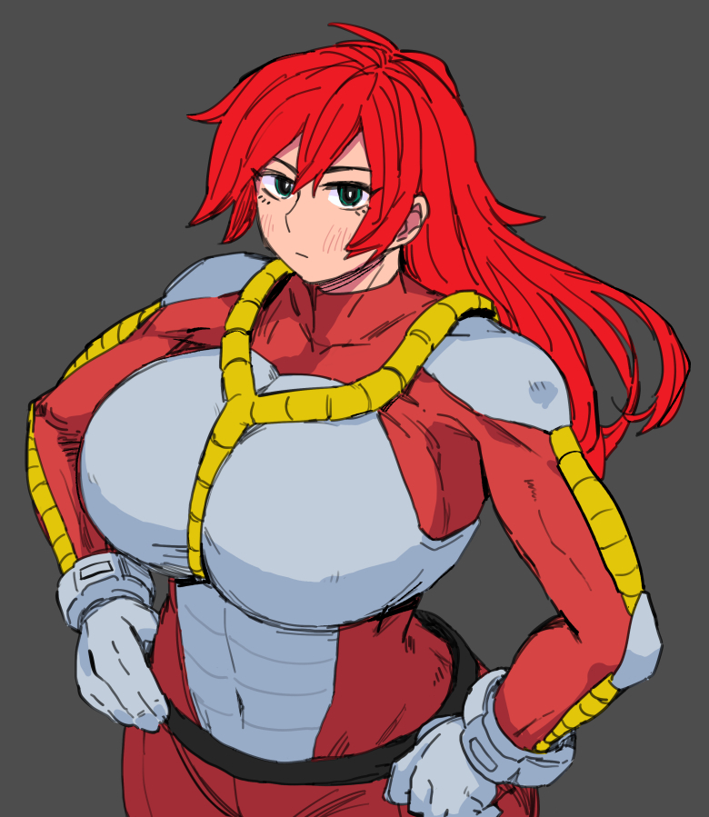 1girls big_breasts blue_eyes breasts female getter_robo getter_robo_go long_hair looking_at_viewer pilot_suit red_hair shin_getter_robo_vs_neo_getter_robo sho_tachibana さぼり