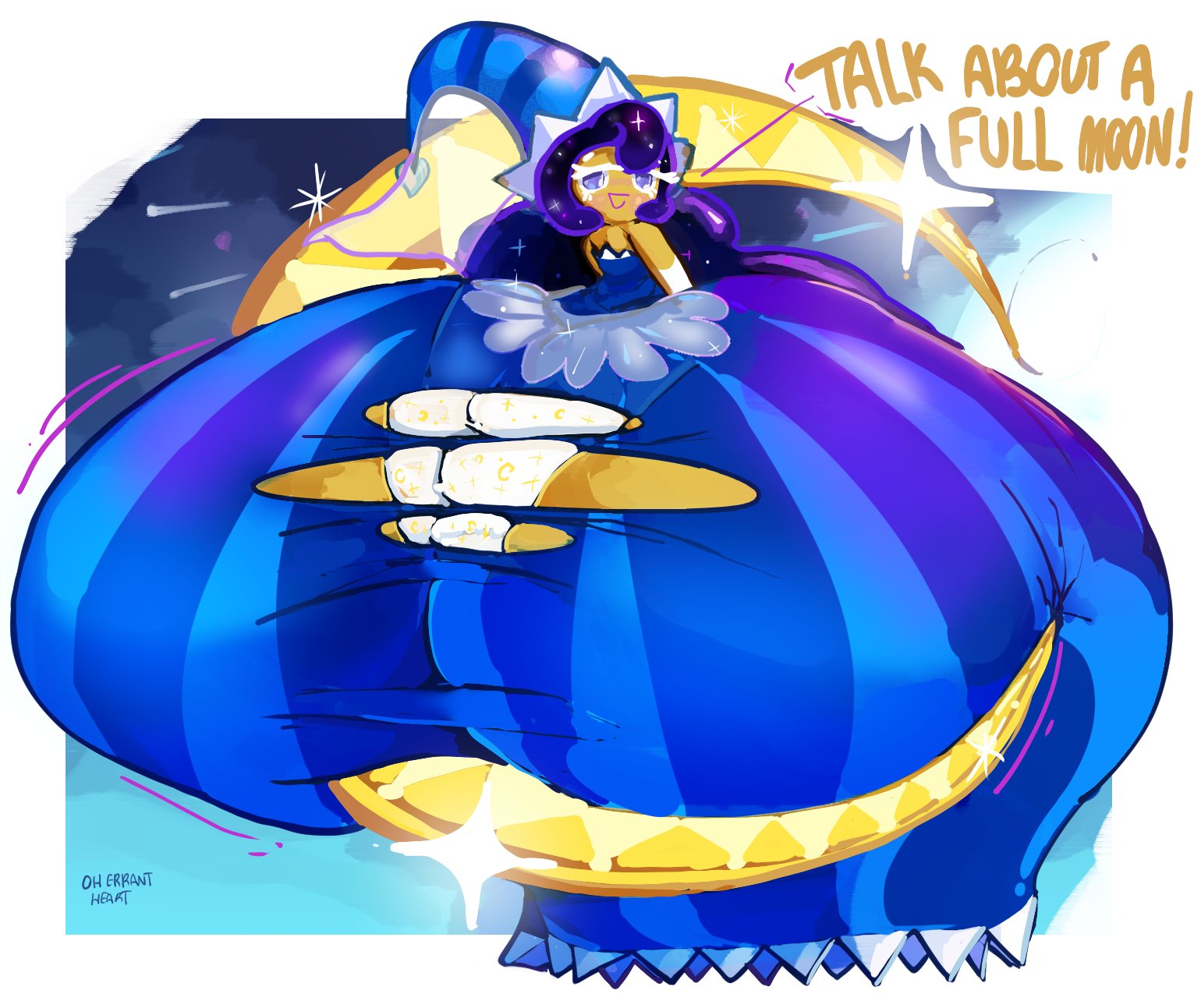 1girls, ass, ass bigger than body, ass bigger than head, ass bigger than torso, ass focus, cookie run, cookie run kingdom, cookie run ovenbreak, errantheart, fat ass, female, hyper, hyper ass, long hair, looking at viewer, looking back, massive ass, moon, moonlight cookie, presenting hindquarters, solo female, tagme, text, torn clothes, torn clothing