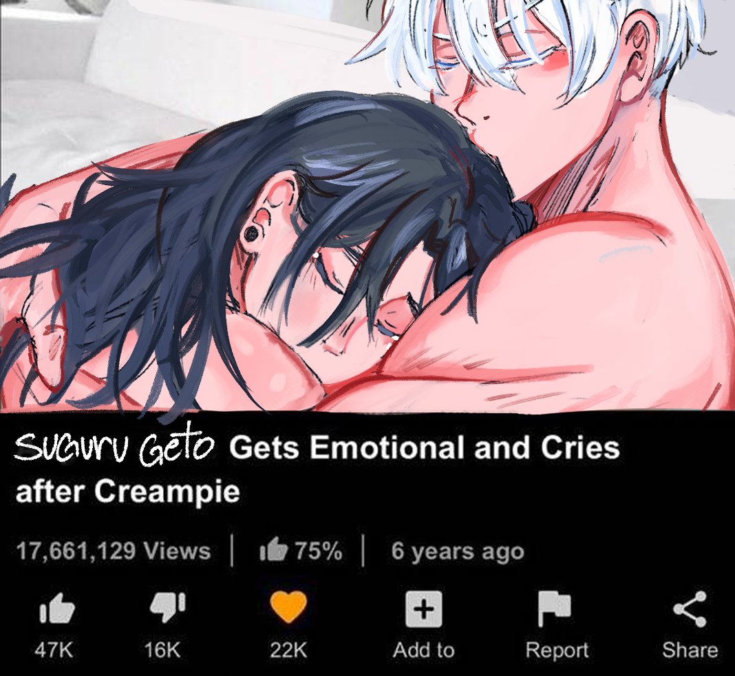 2boys after_sex aftercare couple crying cuddling embrace english_text gay holding jujutsu_kaisen kiss_on_head kissing love meme nude_male partners pornhub reference romantic romantic_couple satoru_gojo screenshot screenshot_edit suguru_geto wholesome wholesome_end yaoi