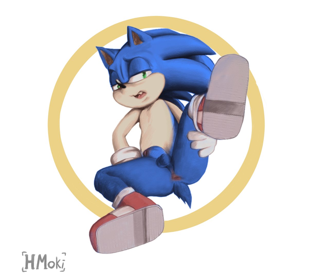 1boy anthro anus balls clothing eulipotyphlan footwear footwear_only genitals green_eyes hedgehog herrmoki male male_only mammal mostly_nude open_mouth penis presenting presenting_anus raised_leg ring rodent sega shoes shoes_only solo sonic_(series) sonic_the_hedgehog sonic_the_hedgehog_(series)