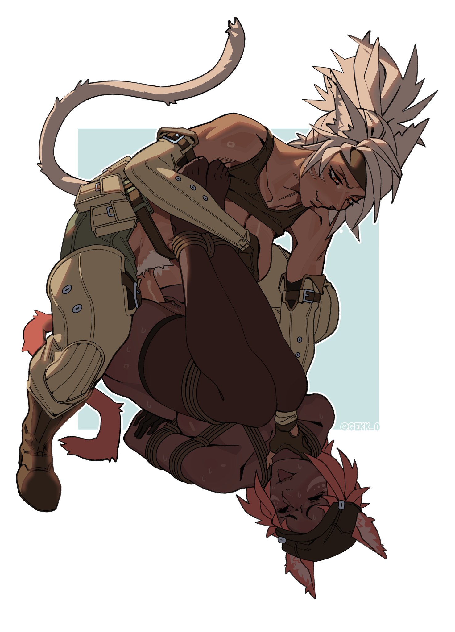 1futa, 1girls, bondage, clothed sex, female, final fantasy xiv, futanari, gekk 0, intersex, miqo'te, pussy, rope, sex, tail, tied up, vaginal penetration