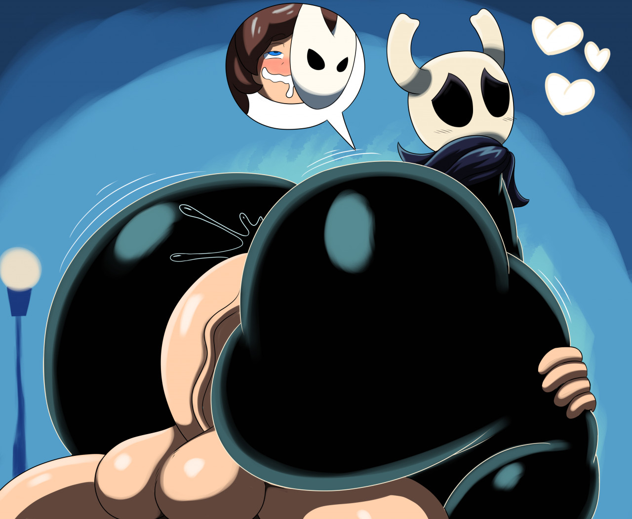 1boy, 1femboy, ass, big ass, big butt, big penis, black body, black skin, femboy, femboy focus, femboy on male, gay, hollow knight, hollow knight x humans, human, humanoid, hyper ass, male, male only, mechspazer, non-human, penis, protagonist (hollow knight), tagme, the knight (hollow knight), toony