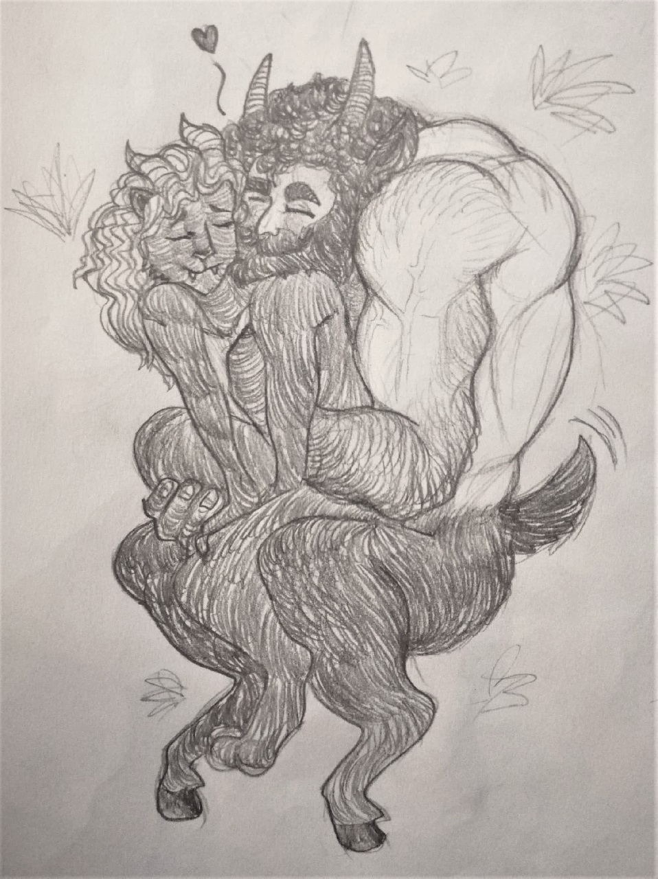 aftercare beard bearded curly_hair facial_hair faun furry gay george_(character) hairy hairy_arms hairy_male horns hug hunk looking_satisfied manly muscle muscular muscular_male pencil_(artwork) satyr size_difference sketch smile tender tenderness traditional_art traditional_media traditional_media_(artwork) veiny_muscles