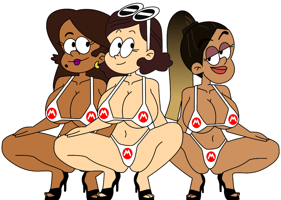 3girls alisa_barela big_ass big_breasts bikini blanca_guzman busty ec-707 el_tormenta high_heels ponytail smile smiling smiling_at_viewer sunglasses the_casagrandes the_loud_house thicc_qt thick_thighs transparent_background two_piece_swimsuit