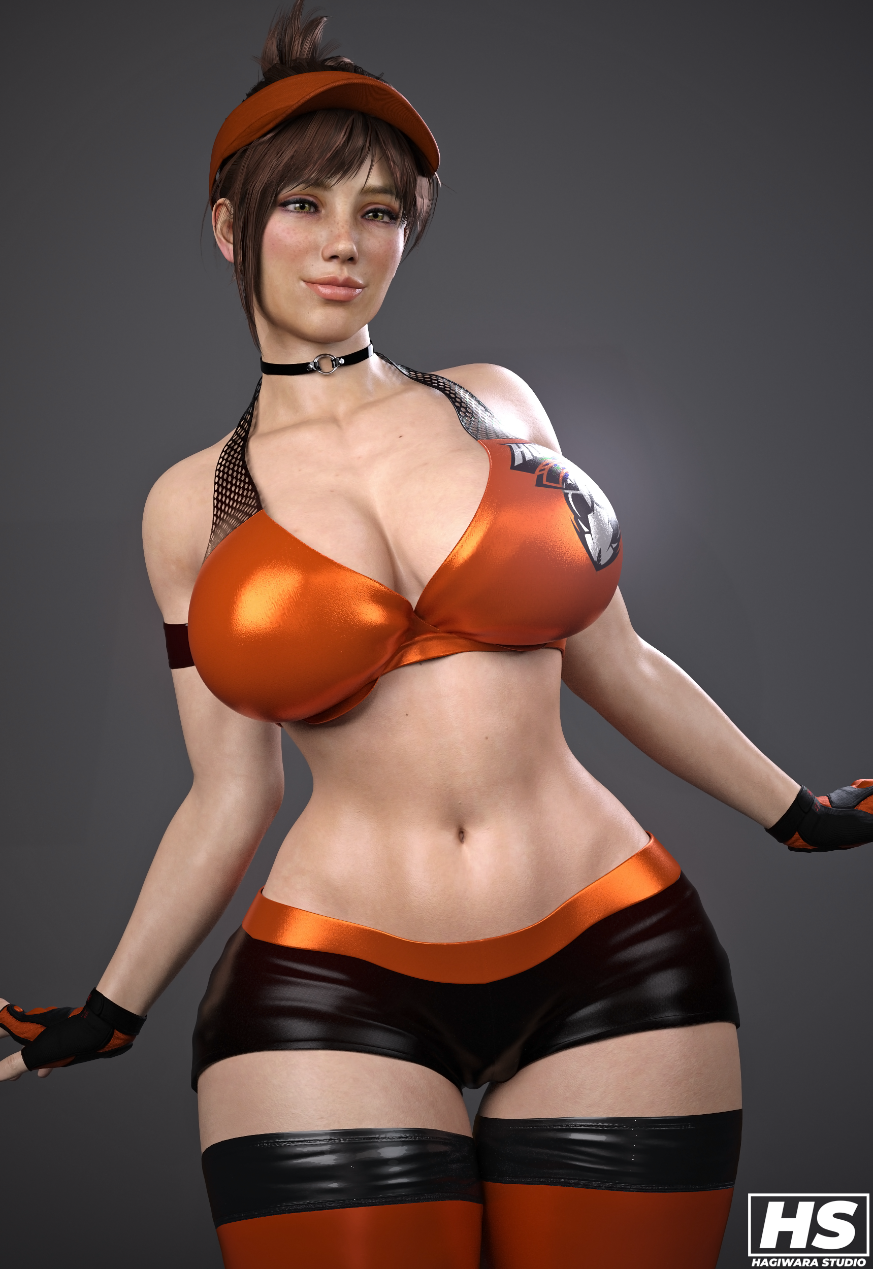 1girls, 3d, black gloves, breasts, brown hair, capcom, female, female only, fingerless gloves, gloves, hagiwara studio, handler (monster hunter world), high resolution, highres, light skin, light-skinned female, monster hunter, monster hunter world, solo, solo female, tagme