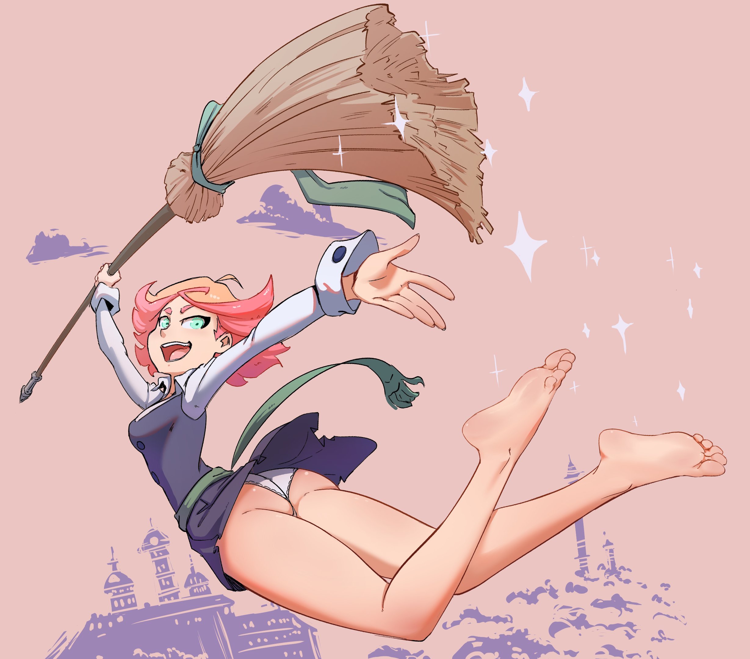 1girls, amanda o'neill, ass, ass focus, bard-bot, clothed, feet, female, female only, little witch academia, orange hair, panties, tomboy, upskirt