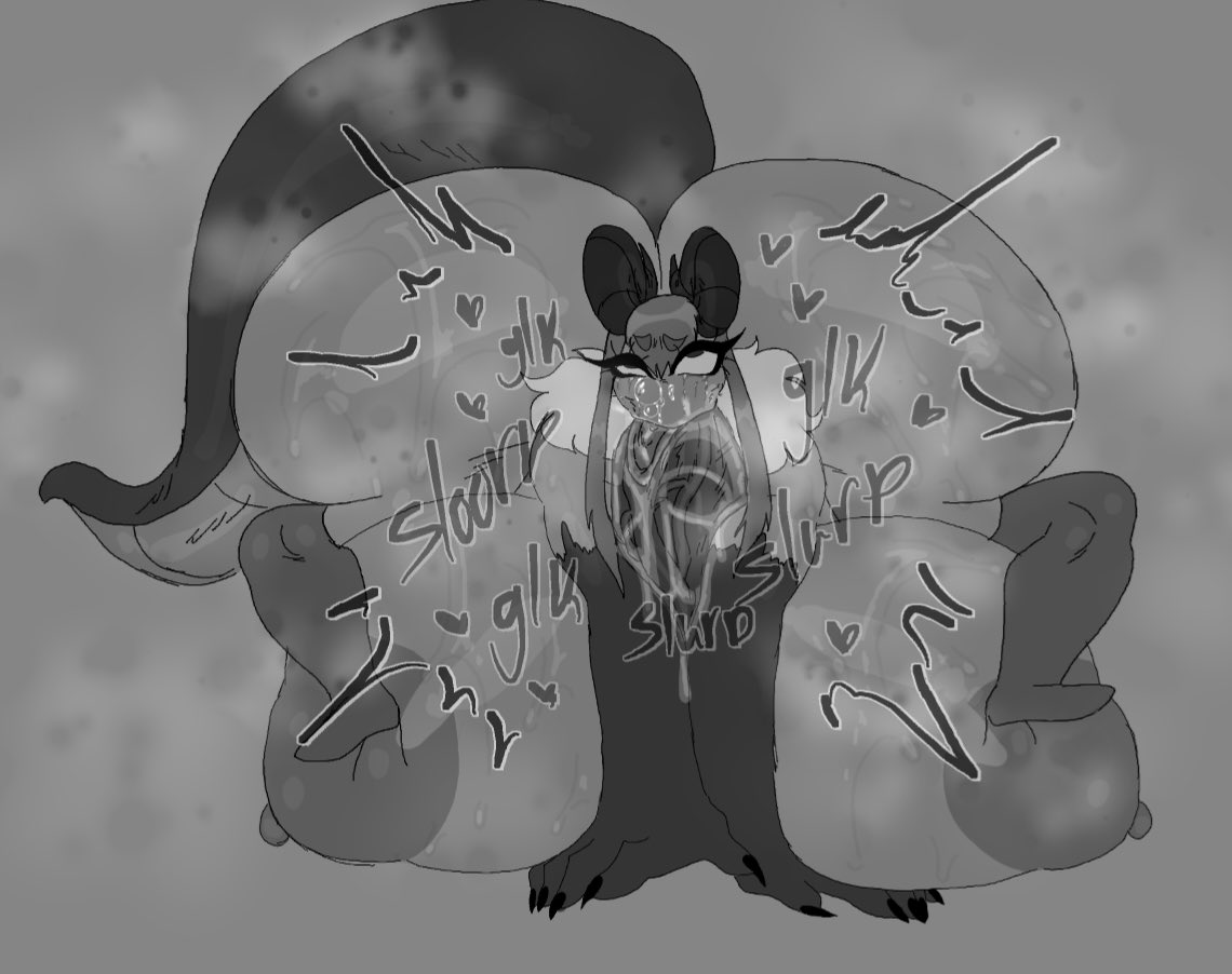 1boy, 1boy1girl, 1girls, 2025, 2d, 2d (artwork), 2d artwork, 69, 69 position, ass bigger than head, big ass, big breasts, big butt, big penis, blowjob, breasts bigger than head, commission, eyes rolled back, eyes rolling back, fellatio, female, goat horns, greyscale, heart, heart symbol, heavensthroat, huge ass, huge breasts, musk, musk clouds, naked, naked female, naked male, oc, onomatopoeia, original, original character, paizufella, paizuri, penis between breasts, penis in mouth, saliva, saliva on penis, simple background, snot, steam, steamy, sucking penis, tail, text, titjob