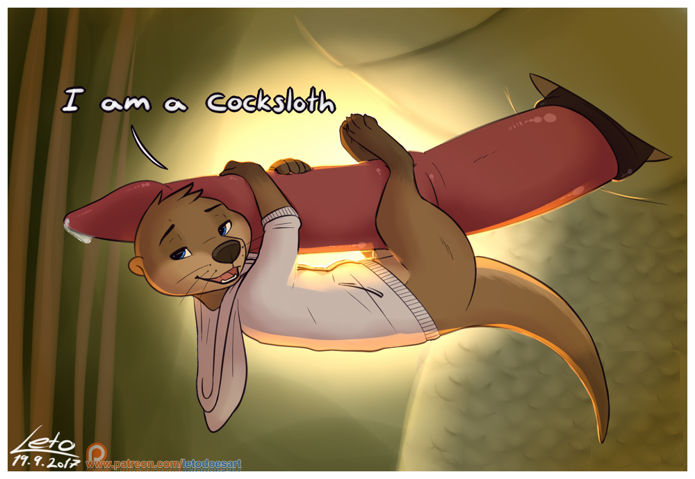 animal_genitalia anthro arin_(letodoesart) bottomless clothed clothing dragon letodoesart looking_at_viewer male mammal mustelid open_mouth otter penis precum smile yaoi