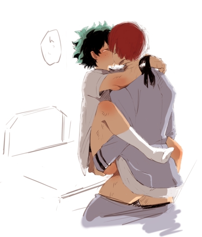 2boys, anal, ass, ass grab, blush, bottomless, cute, femboy, gay, girly, hands tied, hug, izuku midoriya, kissing, leg wrap, lifting, male, male only, multiple boys, multiple males, my hero academia, penetration, restrained, sex, shouto todoroki, size difference, socks, stand and carry position, tododeku, upright straddle, yaoi