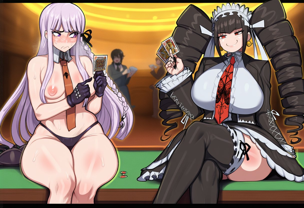 1futa, 1girls, ai art, ai generated, bet, big ass, big breasts, big butt, big thighs, black hair, celestia ludenberg, curvaceous, curvaceous female, curvaceous figure, curvaceous futa, curves, curvy, curvy body, curvy female, curvy figure, curvy hips, danganronpa, doubledeluxeai, futanari, goth, goth futa, goth girl, gothic, gothic girl, gothic lolita, kirigiri kyouko, lavender hair, long hair, lost bet, poker, poker chip, poker chips, poker table, purple eyes, red eyes, ribbon, ribbon in hair, ribbons, tagme, thick, thick ass, thick hips, thick legs, thick thighs, thighhighs, twin braids, twin drills, twintails, wide hips, wide thighs