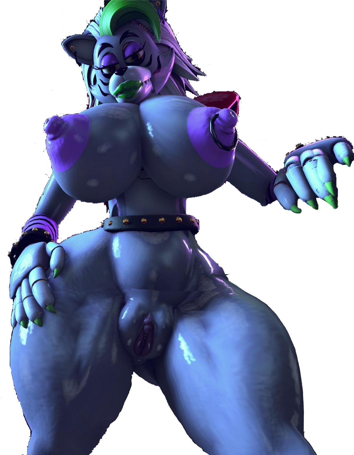 1boy, 1girls, 3d, 3d (artwork), 3d model, animatronic, big breasts, breasts, edit, eyeliner, fat ass, female, five nights at freddy's, five nights at freddy's: security breach, fnaf, green lips, no futa, png, pussy, rayhuma, roxanne wolf (fnaf), scottgames, self upload, solo, steel wool studios, straight, thick thighs, transparent background, vagina, vulva, wolf