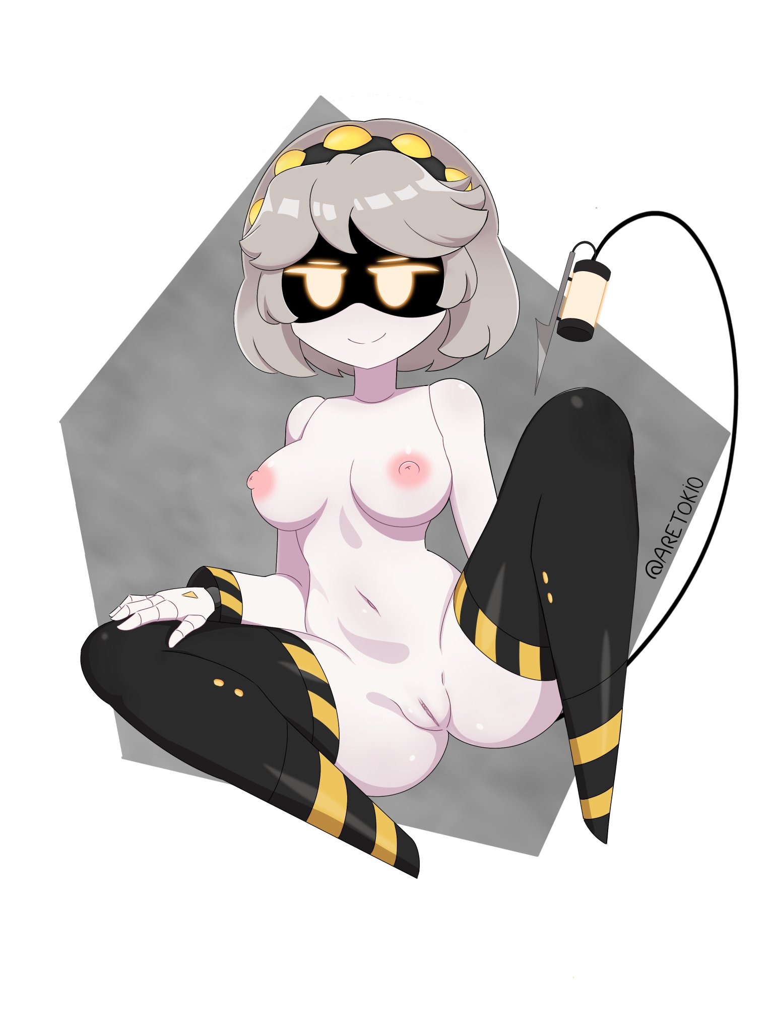 1girls, aretokio, big breasts, breasts, disassembly drone, female, female only, glitch productions, inviting to sex, murder drones, murder drones v, naked, nude, pussy, robot, robot girl, solo, solo female, spread legs, spreading, v (murder drones), wet pussy, yellow eyes