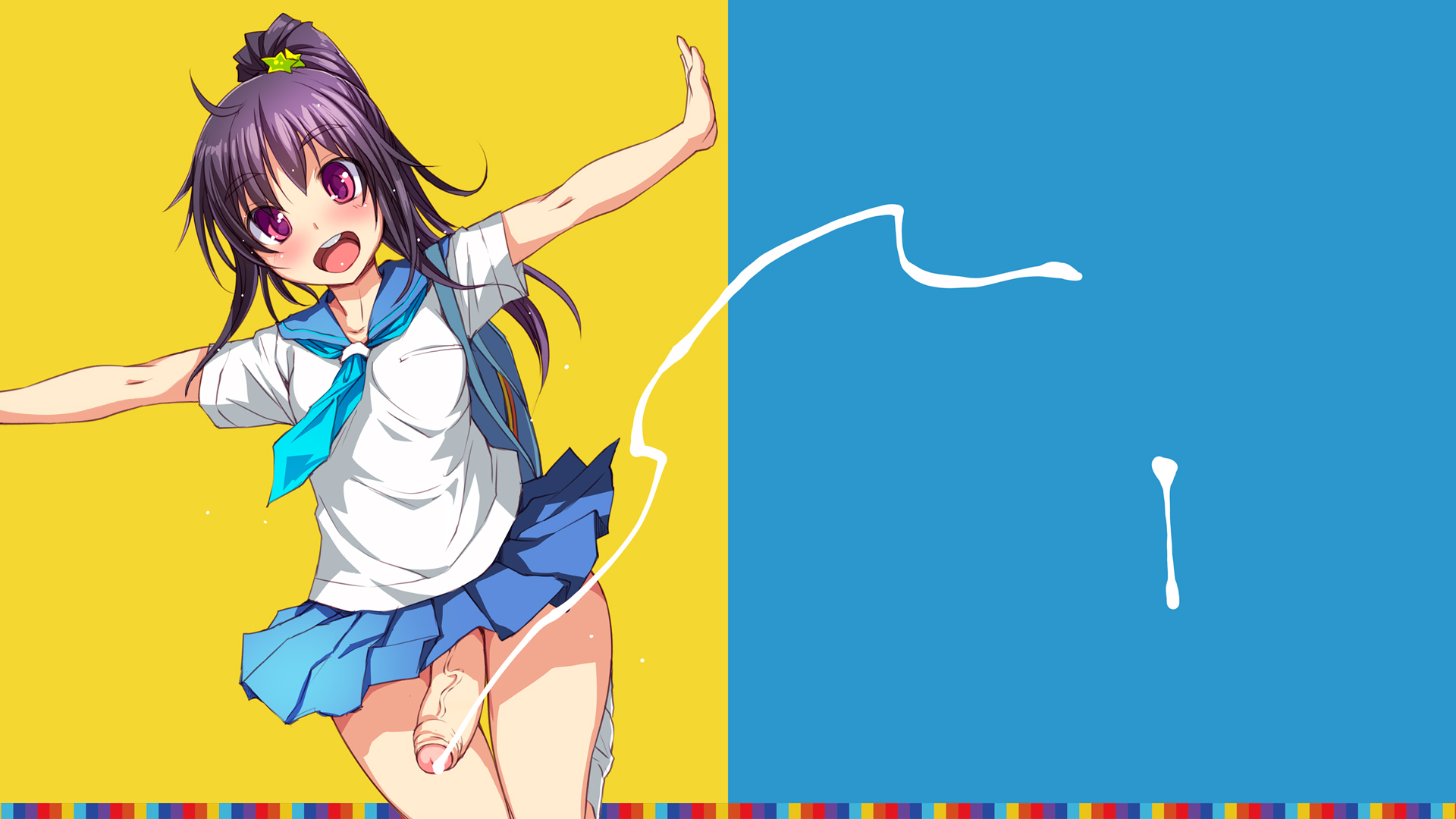 1futa, bosshi, futa only, futanari, huge cock, intersex, no balls, penis, school uniform, solo, uncensored, wallpaper