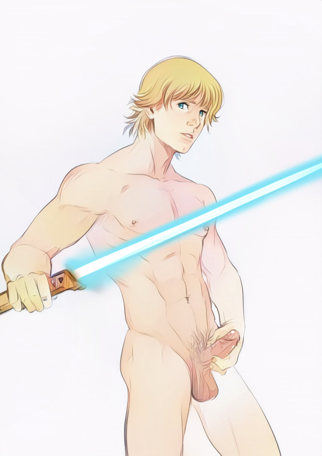 1boy abs blonde_hair cute holding_penis lightsaber luke_skywalker male male_only muscular muscular_male penis solo solo_male star_wars