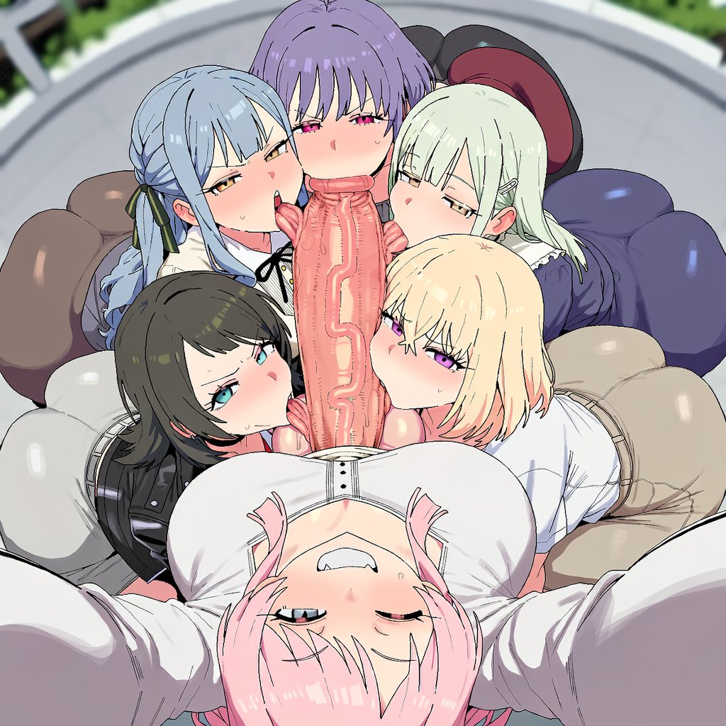 1futa, 5girls, ai generated, amiamia, annoyed, annoyed expression, bang dream!, bang dream! it's mygo!!!!!, blowjob, blush, chihaya anon, futanari, goghkunn, group, group blowjob, group sex, huge ass, huge balls, huge cock, large penis, licking, licking penis, misumi uika, outdoors, sixsome, thick penis, togawa sakiko, veiny penis, wakaba mutsumi, yahata umiri, yuutenji nyamu