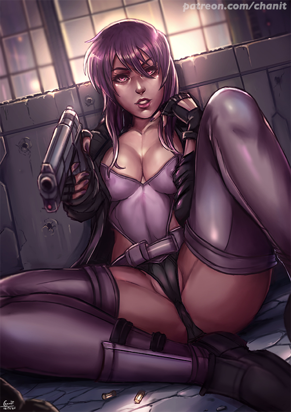 1girls breasts cleavage female female_only female_protagonist ghost_in_the_shell ghost_in_the_shell_stand_alone_complex kachima kusanagi_motoko panties solo spread_legs thighhighs