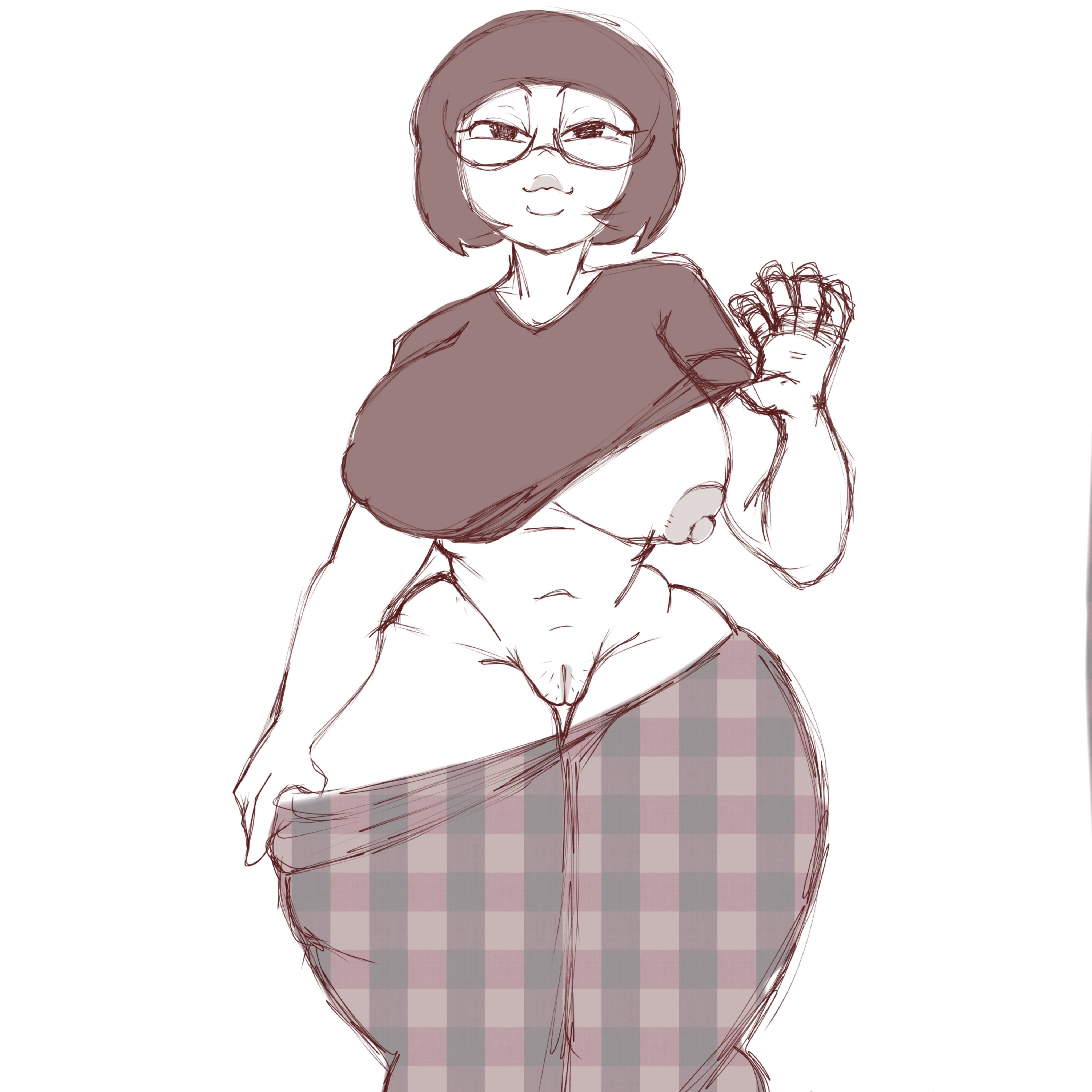 1girls, big ass, big boobs, big breasts, bob cut, boobs, breasts, clothing, eyelashes, fat ass, female, flare pants, forbidden pants, glasses, greyscale, huge boobs, huge breasts, leggings, manni, nipples, pants down, pattern clothing, pussy, real person, reika7w7, shirt up, short hair, simple background, thighs, wide hips