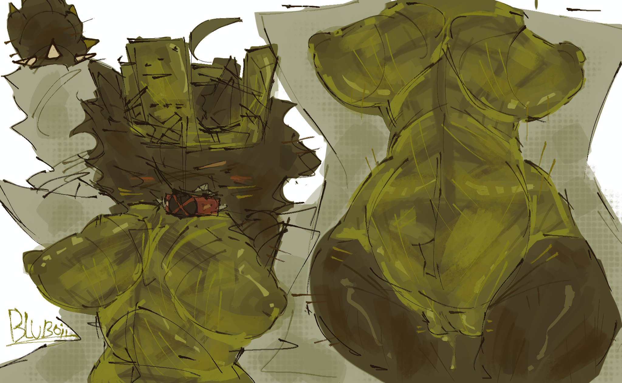1girl, 1girls, 1x1x1x1, 1x1x1x1 (forsaken), 2d, 2d (artwork), 2d artwork, artist name, big ass, big breasts, bluboiiii, breasts, breasts out, cat ears, cat girl, catgirl, colored sketch, curvaceous body, curvaceous female, curvaceous figure, curvy, curvy female, curvy figure, dripping, dripping pussy, female, female focus, female only, forsaken, forsaken (roblox), green body, jacket, nipples, pussy, pussy juice, pussy juice drip, roblox, roblox game, robloxian, sketch, spiked bracelet, spiked collar, spikes, thick ass, thick thighs, white background