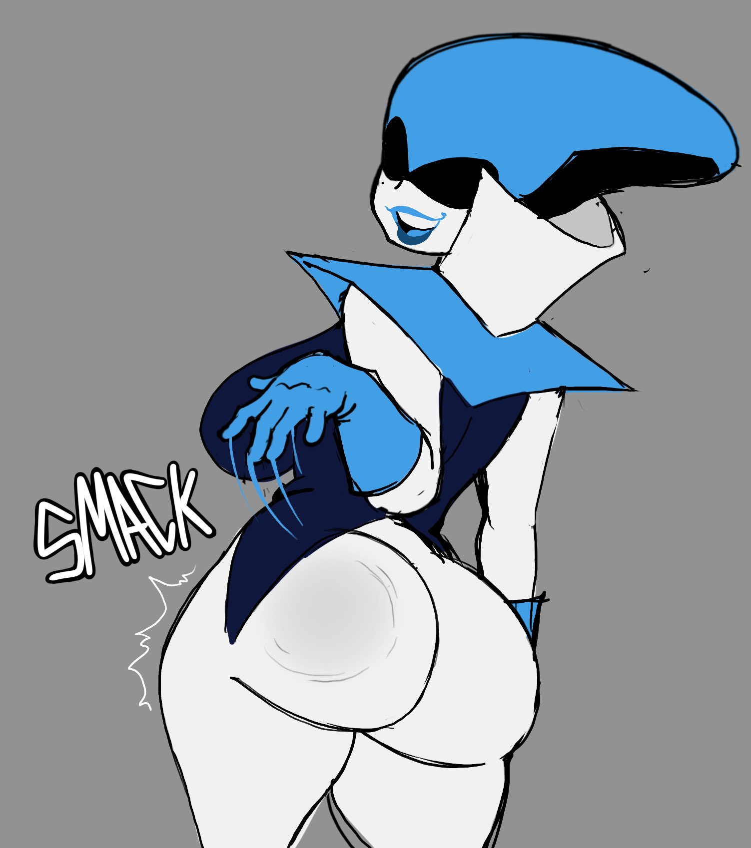 1girl, 1girls, ass, ass slap, backboob, big ass, big breasts, breasts, deltarune, fat ass, female, female focus, female only, glewd, gloves, huge ass, huge breasts, humanoid, lipstick, looking at viewer, looking back, mole, mole under eye, queen (deltarune), robot, robot girl, robot humanoid, serial number q5u4ex7yy2e9n (deltarune), sideboob, slapping ass, slapping butt, smile, smiling, smiling at viewer, thick thighs, undertale (series), white body, white skin, wide hips, wide thighs