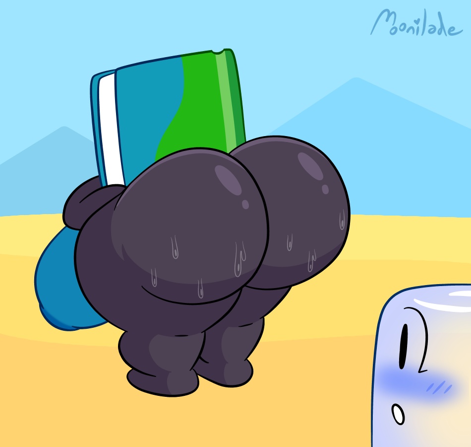 2girls ass back_view battle_for_dream_island big_ass big_breasts blush book_(bfdi) breasts fat_ass from_behind ice_cube_(bfdi) living_object moonilade multiple_girls object_shows outside sweat sweaty_butt tpot yuri