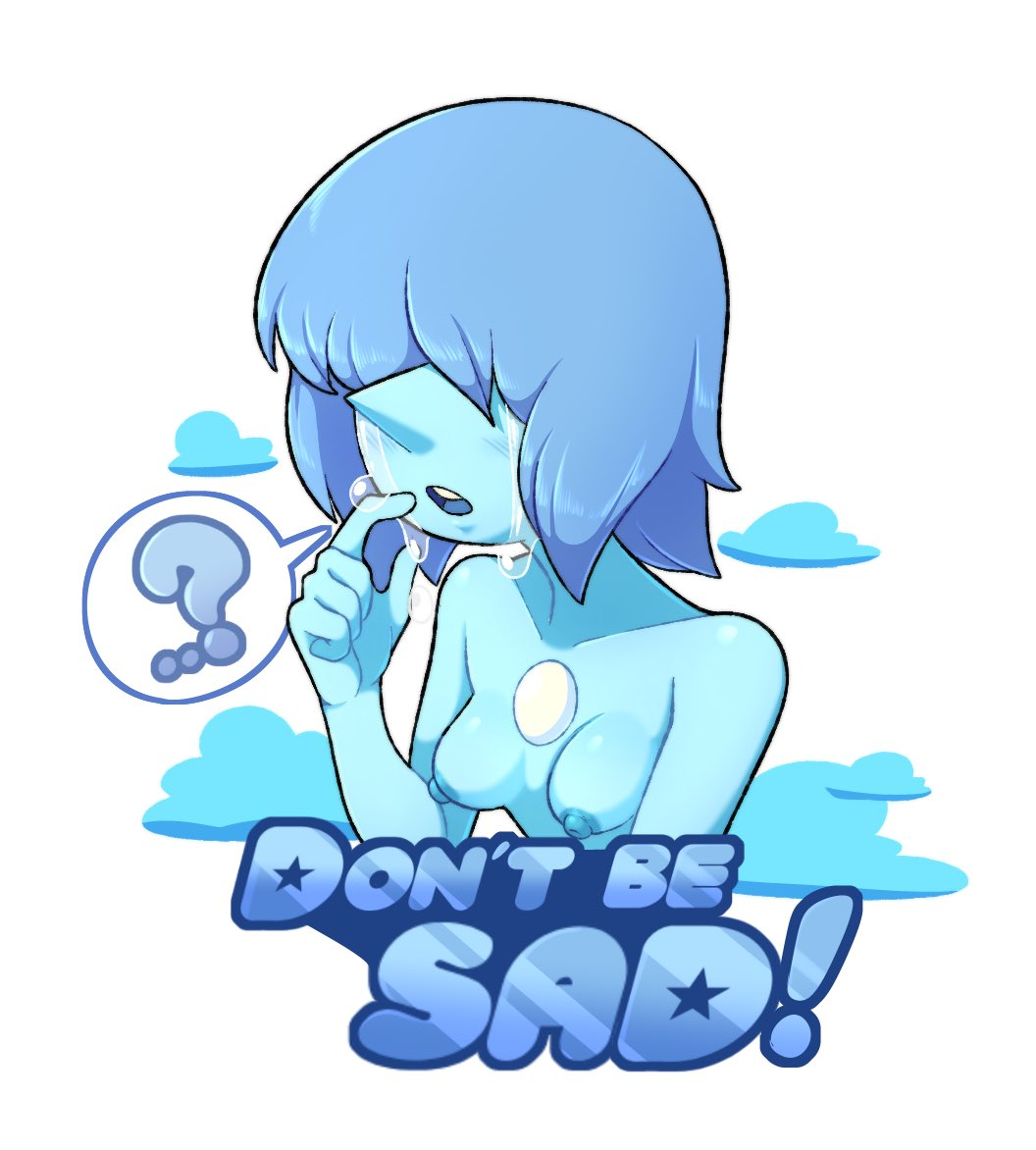 2023 blue_body blue_hair blue_pearl_(steven_universe) blue_skin blush breasts cartoon_network crying female female_focus female_only gametimeasia gem_(species) hair_covering_eyes nipples small_breasts steven_universe tears text text_bubble white_background