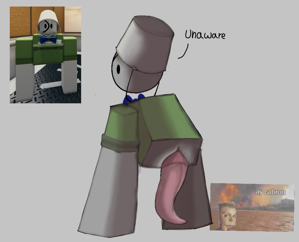 1boy artist_request blank_background blocky_body bucket_hat dolphin_penis male_only mutant reference_image regretevator roblox roblox_game robloxian slit source_request spud_(regretevator) tagme tapering_penis tentacle_penis unaware_exhibitionist