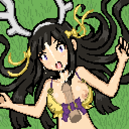 1girls antlers bikini_top breasts_out cum cum_on_face cygames deer_antlers deer_girl dragalia_lost female glasses kosmic91 long_hair lying_on_ground nintendo open_mouth paizuri paizuri_facial penis pixel_art purple_eyes surprised surprised_expression titjob xuan_zang_(dragalia_lost)