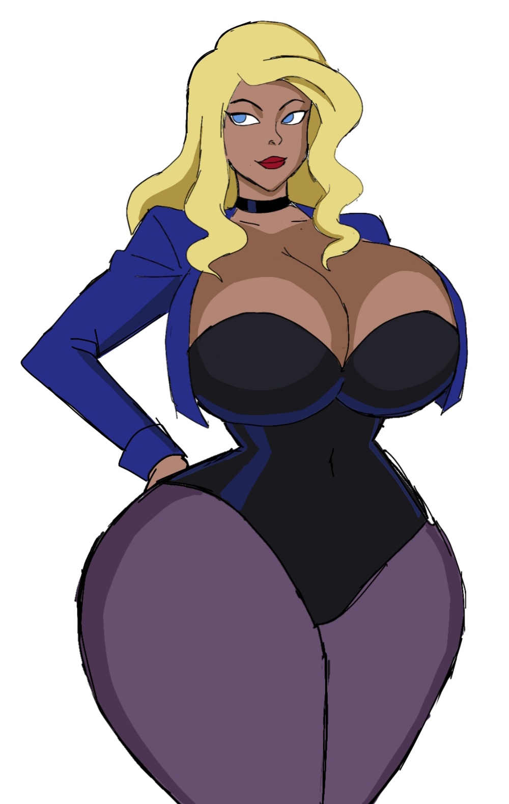 1girls, big breasts, black canary, blonde hair, blue eyes, breasts, cartoon network, choker, curvy, dc, dc comics, dcau, dinah lance, female, huge breasts, jacket, justice league, justice league unlimited, large breasts, leotard, momiji (artist), pantyhose, solo, solo female, thick thighs, voluptuous, warner brothers, wide hips