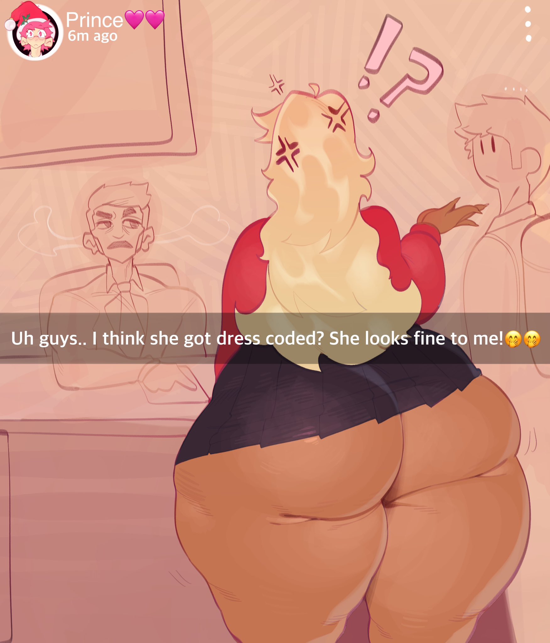 amelia (chubbythixxcat), ass, back, back view, big ass, blonde hair, bottom heavy, bottomless, clothed, clothing, dark skin, dark-skinned female, english text, female, huge ass, large ass, mostly clothed, phoenixlamarrr, text, thick thighs, wide hips
