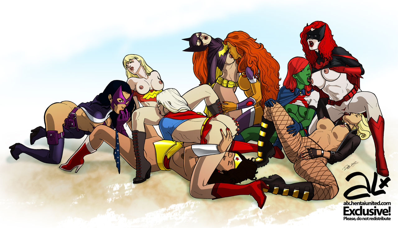 alx (fuckit), barbara gordon, batgirl, batman (series), batwoman, black canary, boots, breast sucking, breasts, cassie sandsmark, clitoral stimulation, clitoris, clothing, cunnilingus, dc, dc comics, dinah lance, female, fishnet pantyhose, fishnets, green arrow (series), group sex, helena bertinelli, high heel boots, huntress (dc), kate kane, koriand'r, licking clitoris, licking leg, miss martian, nipples, oral sex, orgy, pussy, signature, skirt, starfire, starfire (comics), supergirl, superman (series), teen titans, text, thigh boots, wonder girl, wonder woman, wonder woman (series), yuri