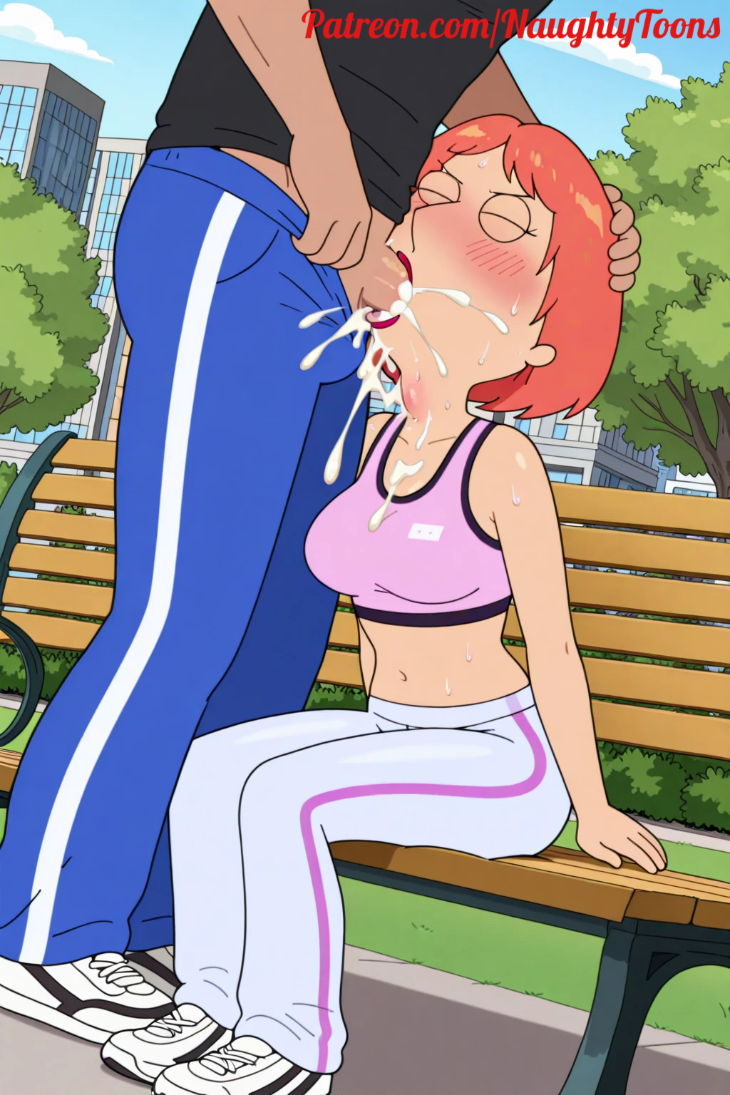 ai generated, big breasts, bj, blowjob, bouncing breasts, family guy, jogging, jogging outfit, jogging pants, lois griffin, loisgriffinaddict, naughtytoons, sexy