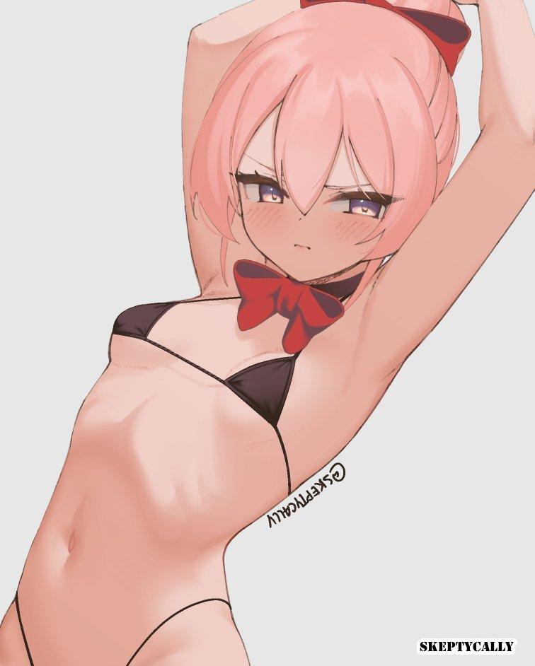 1girls, almost naked, almost nude, arm above head, arm up, armpit, armpit crease, armpit peek, armpits, arms above head, arms up, blush, blush face, blushing at viewer, blushing female, blushing lines, breasts, female, female only, frown, frown eyebrows, frowning, frowning at viewer, hairless armpits, hand above head, hand up, hands above head, hands up, mostly nude, naked, naked female, naked woman, nearly nude, nude, nude female, nudity, oc, original, original art, original artwork, original character, petite, petite body, petite breasts, petite female, petite girl, petite tits, pink eyes, pink hair, pink hair female, pink-eyed female, pink-haired female, posing, posing for the viewer, posing naked, posing nude, practically nude, presenting armpit, shaved armpits, skeptycally, small breast, small breasts, tiny breasts