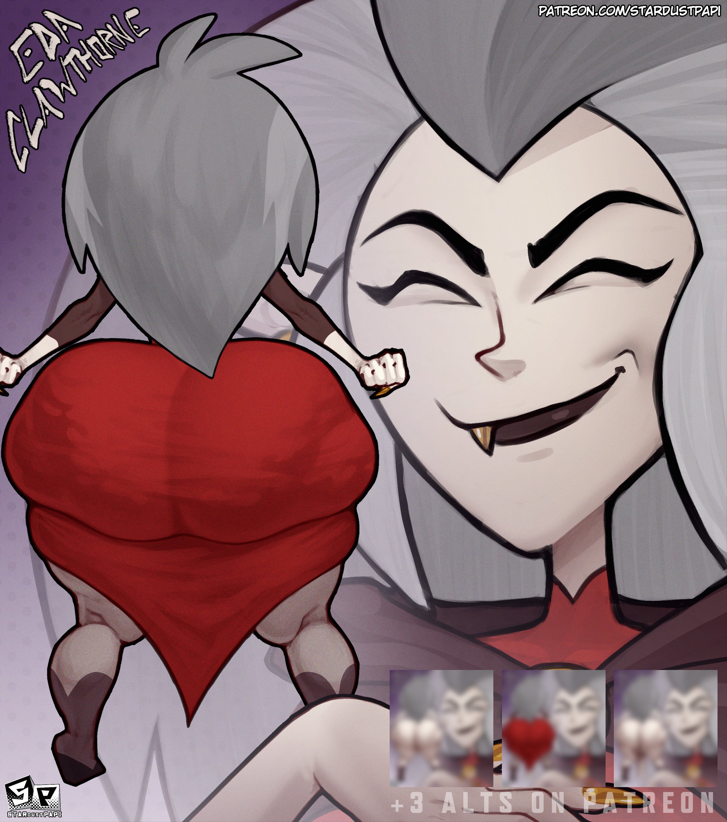 2d, 2d (artwork), 2d artwork, ass, bubble butt, digital drawing (artwork), digital media (artwork), disney, dress, eda clawthorne, female, hair, huge ass, huge butt, huge thighs, ignantastro, lips, patreon, red clothing, solo, stardustpapi, the owl house