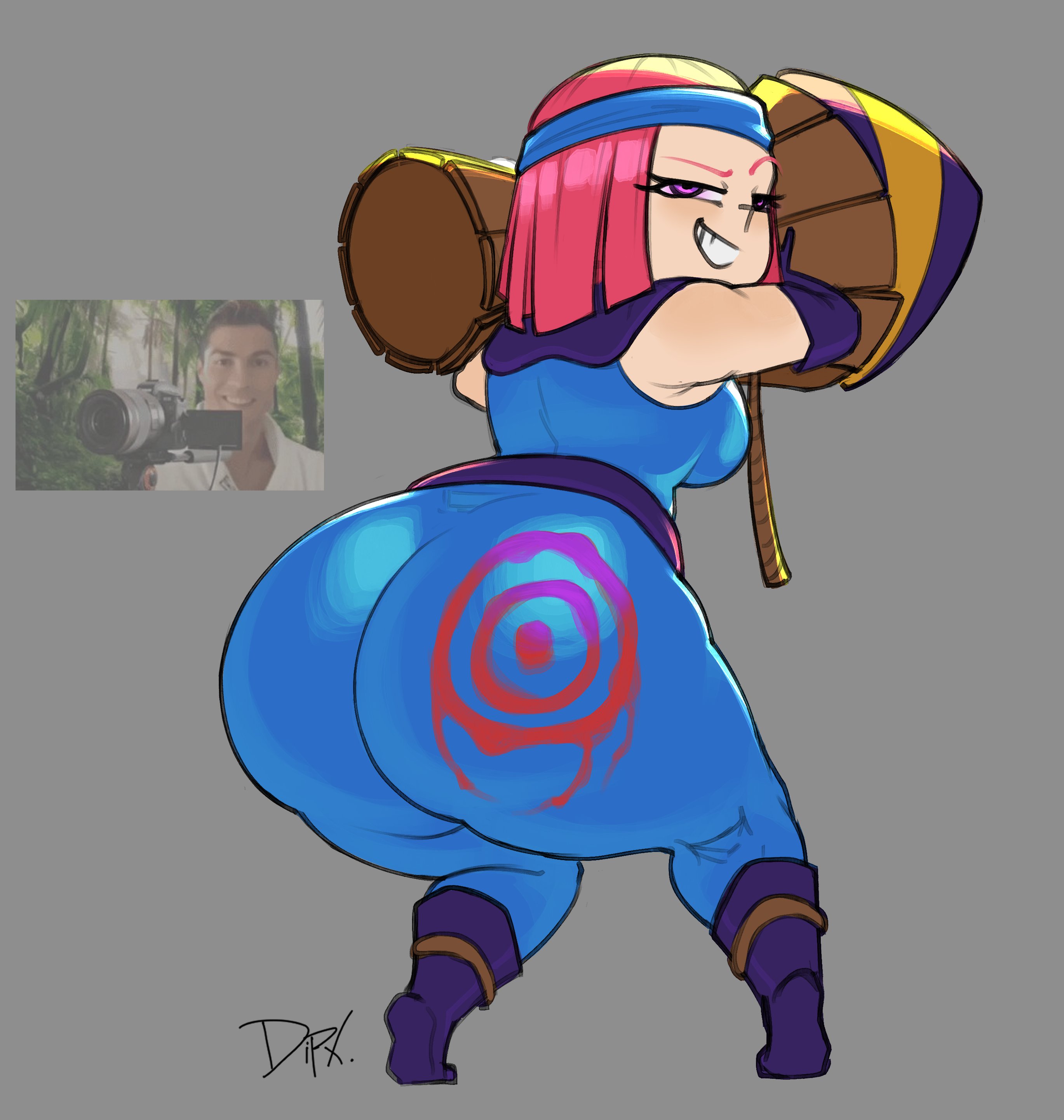 1girls, 2d, 2d (artwork), ass, ass focus, big breasts, breasts, clash (series), clash royale, clothed, clothed female, clothing, cristiano ronaldo, dipx, evolution firecracker (clash royale), female, female focus, huge ass, meme, pink hair, shortstack, small breasts, supercell, tagme, tight clothing, tight fit, tight pants, video game character, video games