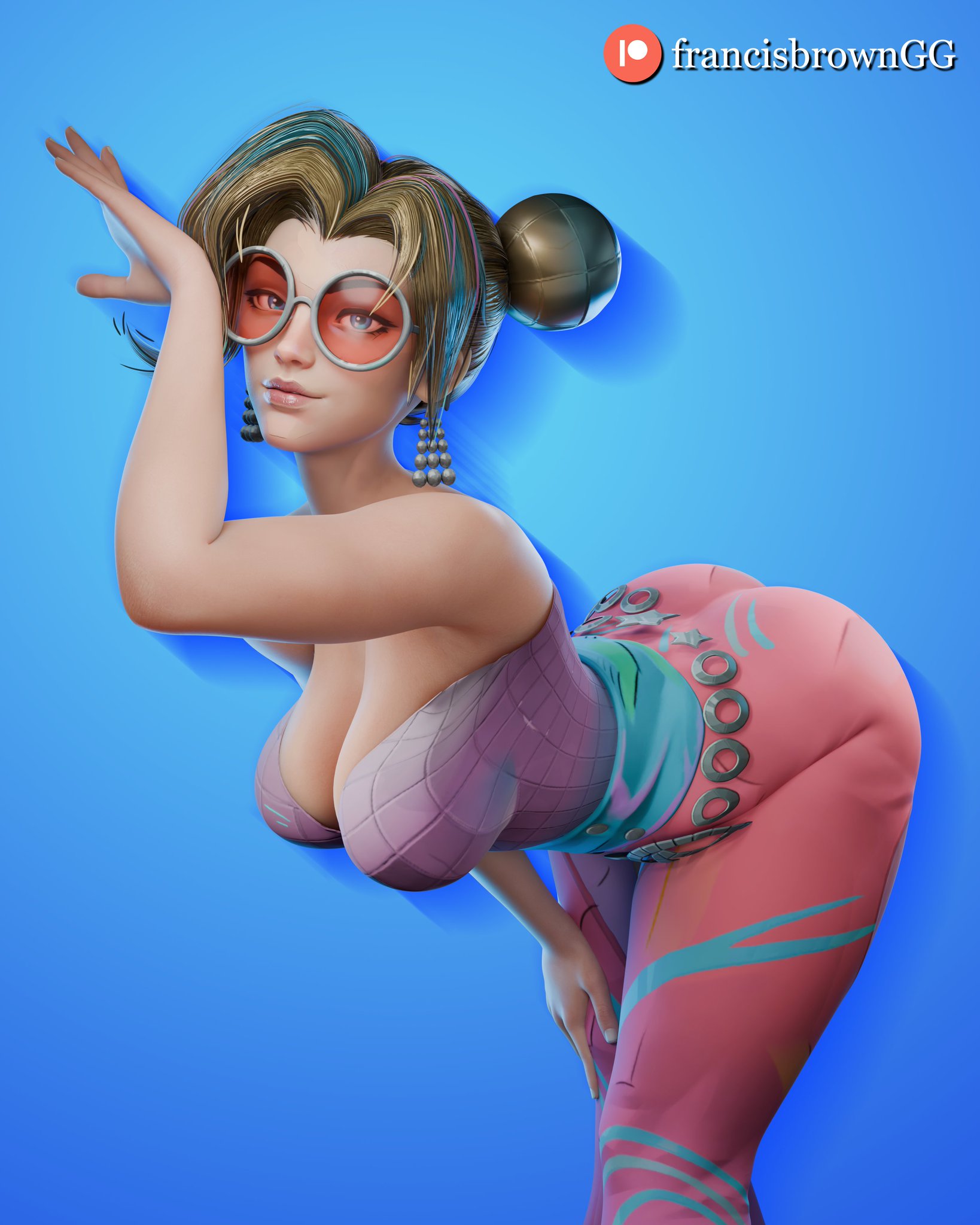 1girls, 2026, 3d, 3d (artwork), artist name, ass, bent over, big ass, big breasts, big thighs, blonde hair, blue background, blue eyes, breasts, cleavage, clothed, clothed female, curvaceous, curvy, curvy figure, dark blonde hair, dirty blonde hair, ear piercing, earrings, fantastic four, female, female only, francis brown, glasses, hips, huge ass, huge breasts, huge thighs, human, human only, invisible woman, invisible woman (marvel rivals), invisible woman (prism parade), large ass, large breasts, large thighs, light skin, light-skinned female, looking at viewer, marvel, marvel comics, marvel rivals, mature, mature female, pose, posing, questionable, realistic breast size, realistic proportions, simple background, slim waist, smile, smiling at viewer, solo, solo female, sue storm, thick, thick hips, thick legs, thick thighs, thighs, voluptuous, waist, wide hips, wide thighs