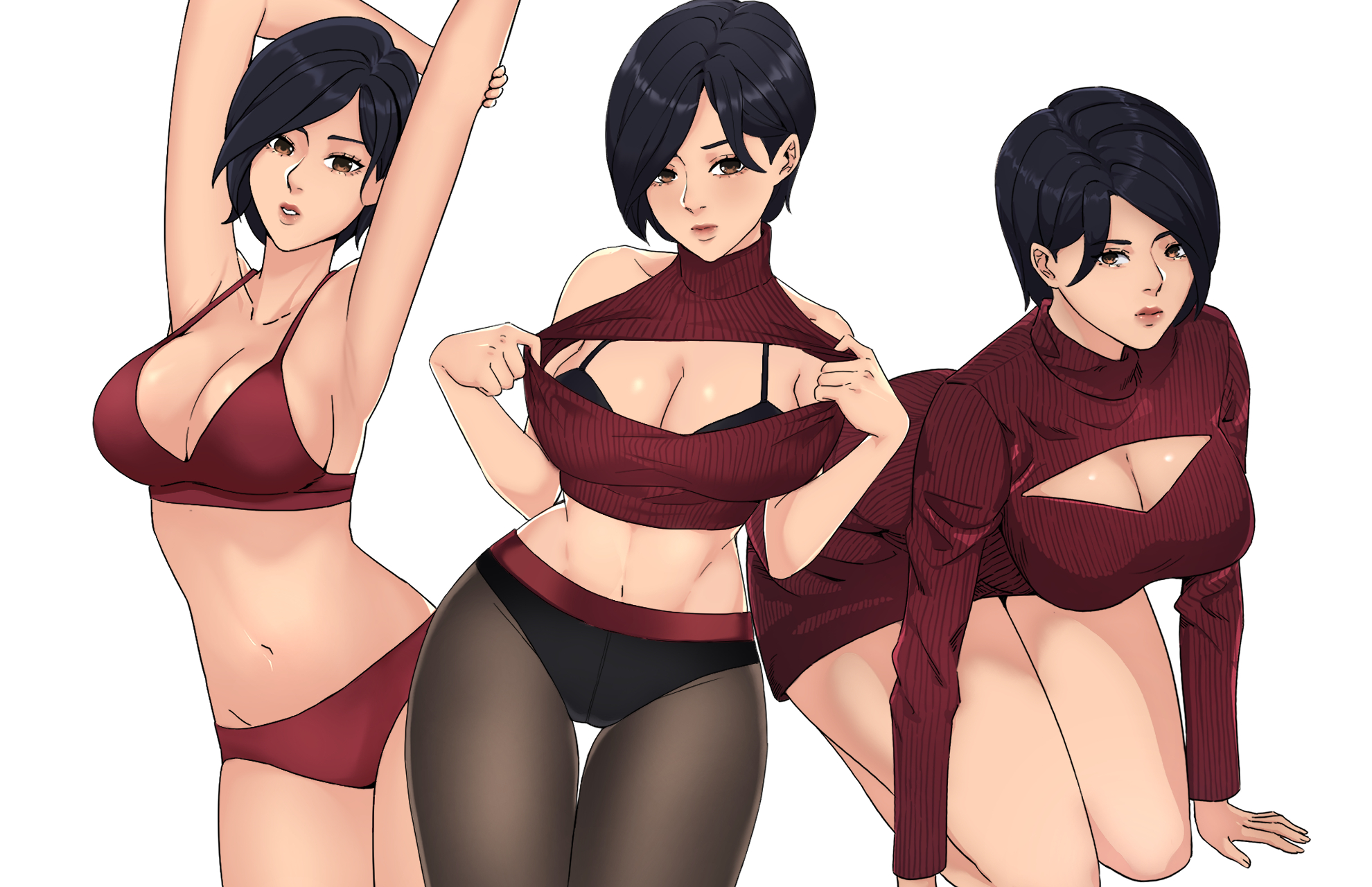 1girls, ada wong, andxiety, asian, asian female, big breasts, black hair, bra, breasts, capcom, cleavage, female, female only, panties, resident evil, solo