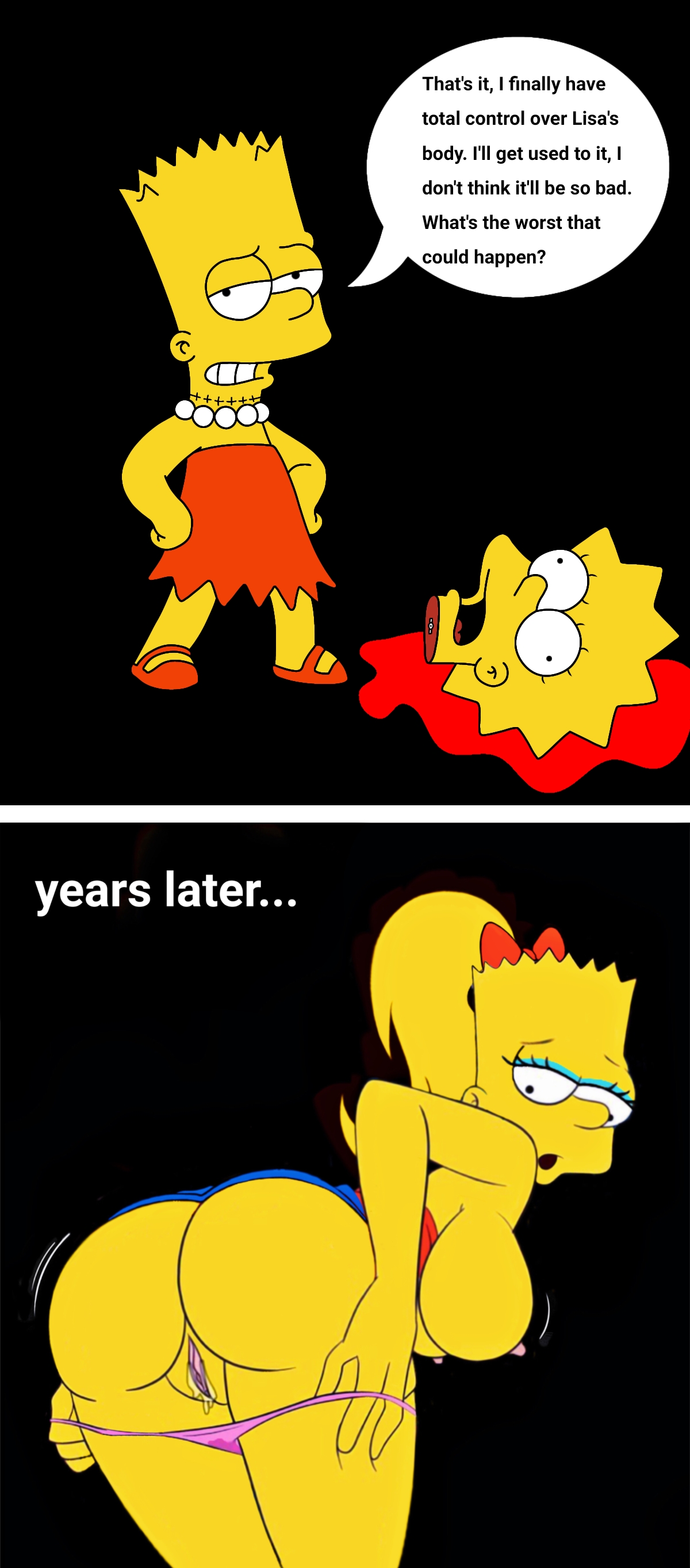 bart simpson, breasts, breasts out, female bart, gore, lisa simpson, sexy, sexy body, the simpsons, transformation, vagina